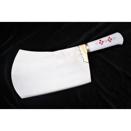 9.5" Professional Handmade Heavy Duty Meat Cleaver | High Carbon Steel Bone Crusher | 1.25kg Butcher Cleaver with Acrylic & Brass Handle