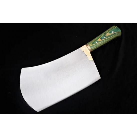 Professional Handmade Heavy Duty Meat Cleaver | High Carbon Steel Bone Crusher | 1.25kg Butcher Cleaver with Color Wood & Brass Handle