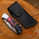 Handcrafted Copper Damascus Folding Knife with Leather Cover