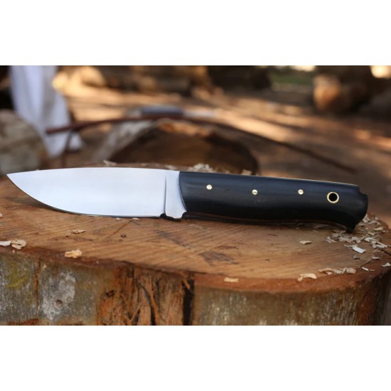 Pocket / Hunting Folding Knife In Damascus With Leather cover