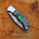 Damascus & Copper Folding Pocket Knife | Pakkawood Handle with Leather Cover