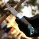 Handmade Copper Damascus Pocket Knife With Leather Cover