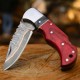 Copper Damascus Folding Knife with Leather Cover