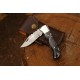 Hunting Folding Knife with Leather Cover (Damascus Steel Blade / Resin Handle )