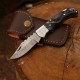 Hunting Folding Knife with Leather Cover (Damascus Steel Blade / Resin Handle )