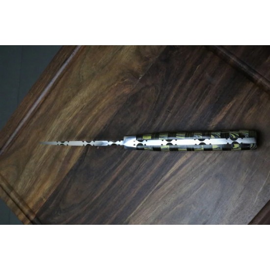 Hunting Dagger — J2 Steel · Chess wood Handle · 6-Gauge · Engraved Blade with Leather Sheath (9")