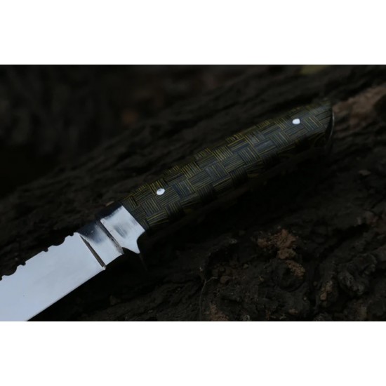 Hunting Dagger — J2 Steel · Chess wood Handle · 6-Gauge · Engraved Blade with Leather Sheath (9")