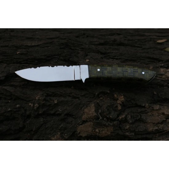 Hunting Dagger — J2 Steel · Chess wood Handle · 6-Gauge · Engraved Blade with Leather Sheath (9")