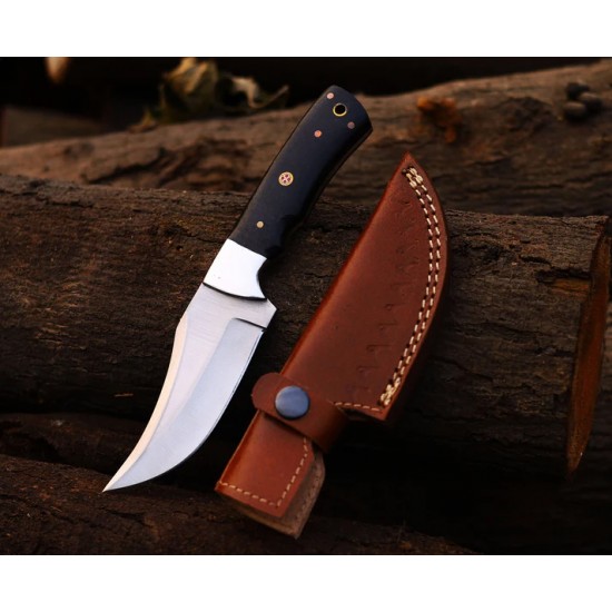 Dual-Tone Copper Damascus Folding Knife with Leather Cover
