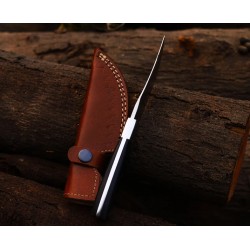 Dual-Tone Copper Damascus Folding Knife with Leather Cover