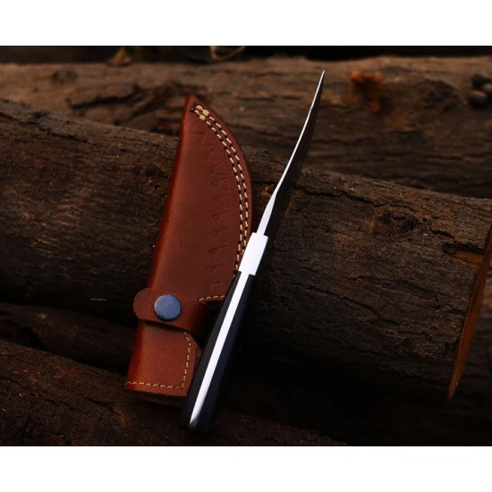 Dual-Tone Copper Damascus Folding Knife with Leather Cover