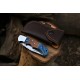 Handcrafted Copper Damascus Folding Knife with Leather Cover