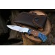 Handcrafted Copper Damascus Folding Knife with Leather Cover
