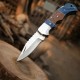 Handcrafted Copper Damascus Folding Knife with Leather Cover