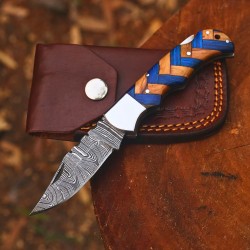 Custom Hand-Forged 8" High Carbon Steel Micarta Hunting Knife with Leather Cover