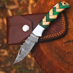 Custom Hand-Forged 8" High Carbon Steel Micarta Hunting Knife with Leather Cover