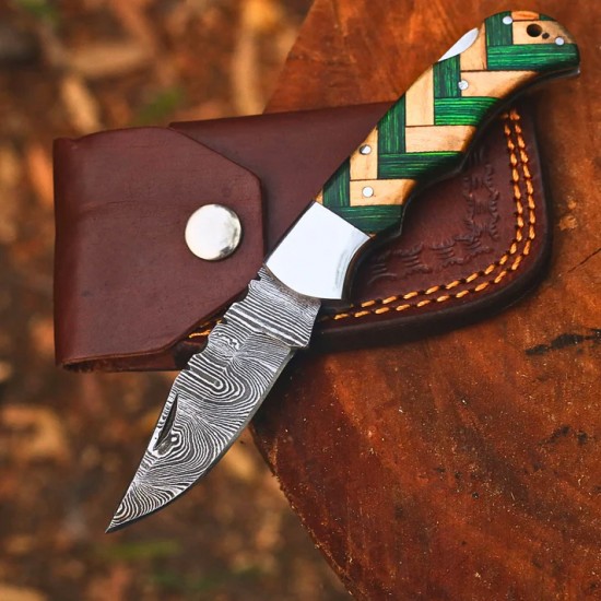 Custom Hand-Forged 8" High Carbon Steel Micarta Hunting Knife with Leather Cover