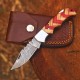 Custom Hand-Forged 8" High Carbon Steel Micarta Hunting Knife with Leather Cover