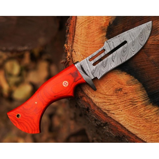 Handmade 6.5" Damascus Stainless Steel Hunting Folding Knife | 3" Blade, Rosewood & Pakkawood Handle with Silver Bolster | Premium Leather Sheath Included