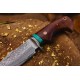 Damascus Bobcat Hunting Dagger – Wood, Brass & Feroza Resin Handle (Total length 10.3 inches ) with Leather Cover
