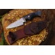 Damascus Bobcat Hunting Dagger with Colored Wood (Total length 10.3 inches) with Leather Cover