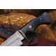 Damascus Bobcat Hunting Dagger with Colored Wood (Total length 10.3 inches) with Leather Cover