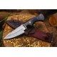 Damascus Bobcat Hunting Dagger with Colored Wood (Total length 10.3 inches) with Leather Cover