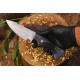Damascus Bobcat Hunting Dagger with Colored Wood (Total length 10.3 inches) with Leather Cover