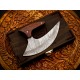 Handcrafted Damascus Steel Pizza Cutter – Wood Handle With Leather Cover | Razor Sharp | 5.8" Blade (Total length 10.3 inches )