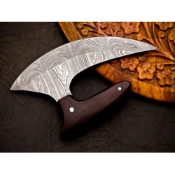 Handcrafted Damascus Steel Pizza Cutter – Wood Handle With Leather Cover | Razor Sharp | 5.8" Blade (Total length 10.3 inches )