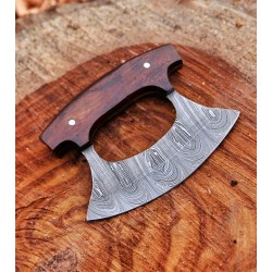 Cute Pizza Cutter / Ullu Knife – Damascus Steel And color wood handle with Leather cover