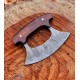 Cute Pizza Cutter / Ullu Knife – Damascus Steel And color wood handle with Leather cover