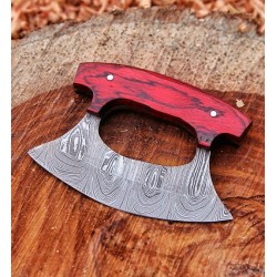 Cute Pizza Cutter / Ullu Knife – Damascus Steel And color wood handle with Leather cover