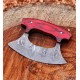 Cute Pizza Cutter / Ullu Knife – Damascus Steel And color wood handle with Leather cover