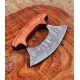 Cute Pizza Cutter / Ullu Knife – Damascus Steel And color wood handle with Leather cover