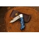 Hunting Folding Knife with Leather Cover (Damascus Steel Blade / Resin Handle )