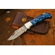 Hunting Folding Knife with Leather Cover (Damascus Steel Blade / Resin Handle )