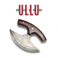 Premium Hand-Forged Damascus Steel Ulu Knife/ Pizza Cutter with Leather Cover
