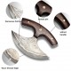 Premium Hand-Forged Damascus Steel Ulu Knife/ Pizza Cutter with Leather Cover