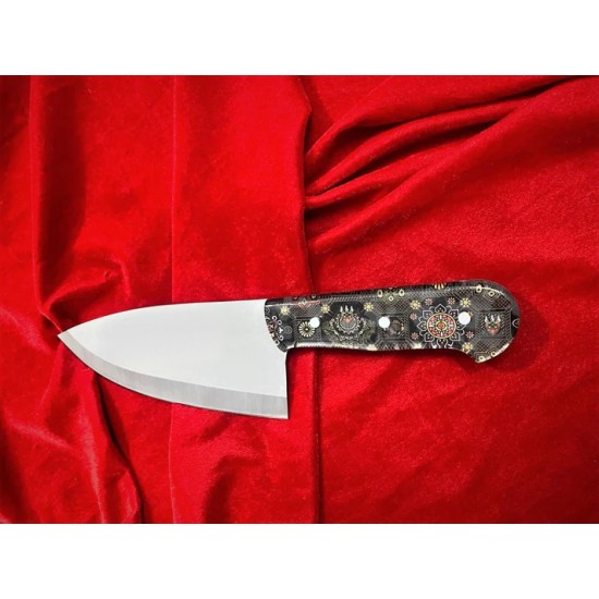 Excellent Skinner Knife In J2 Stainless Steel , vibrant mandala-inspired mosaic pattern