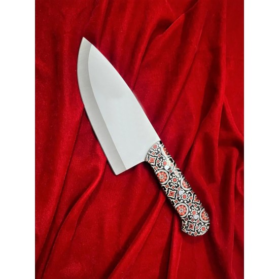 Excellent Skinner Knife In J2 Stainless Steel , vibrant mandala-inspired mosaic pattern